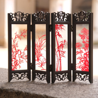 HandCrafted Papercutting Decor - Bamboo & Flower scenery in Foldable Screen