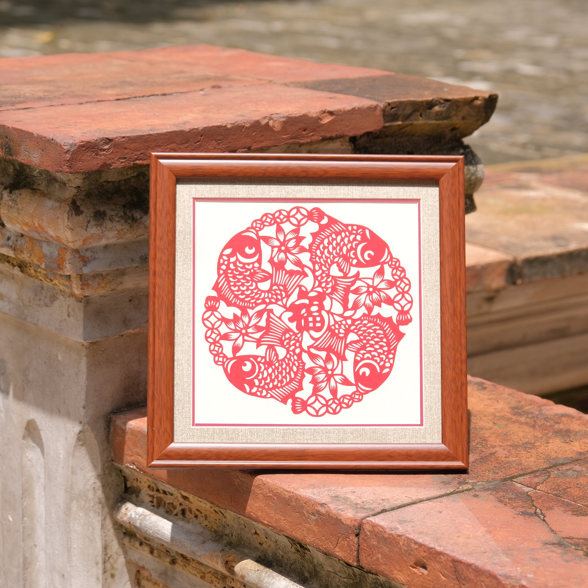 Feng Shui Art : Paper Cutting of Fuk Symbol “福” and Koi Fish