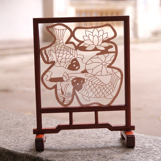 Beautiful Small Handcrafted Decor- Golden "Fu" Screen