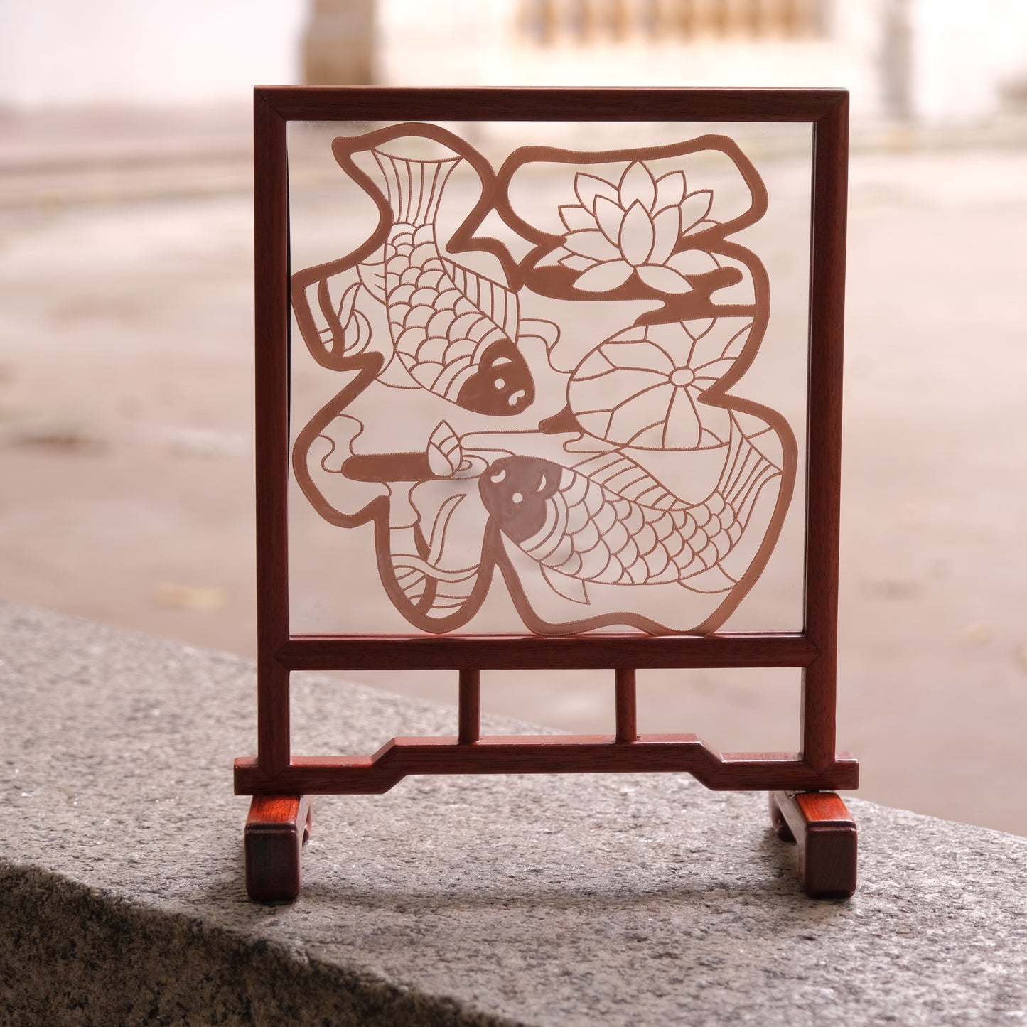 Beautiful Small Handcrafted Decor- Golden "Fu" Screen